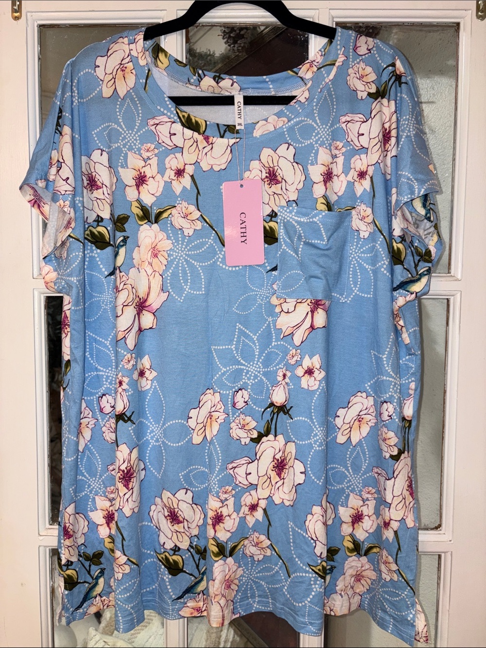 Women's Casual Tunic Tops Crew Neck Tee T-shirt Short Sleeve Blouse with Pocket